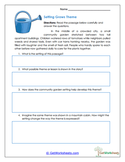 Setting Grows Theme Worksheet