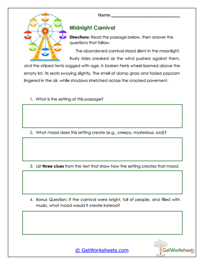 Midnight Carnival Worksheet