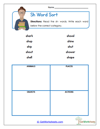 Sh Word Sort Worksheet