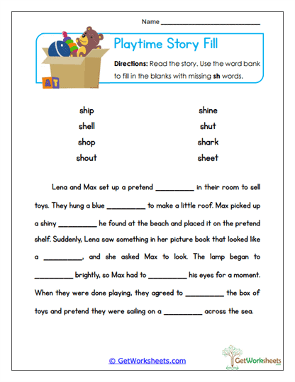 Playtime Story Fill Worksheet