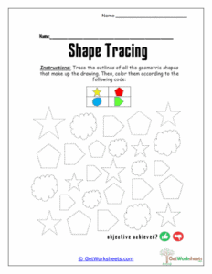 Shape Decoding Worksheets Math Color-Coded Shapes Worksheet - Tracing & Shape Differentiation