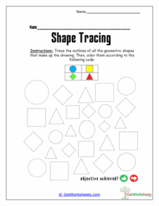 Basic Shapes Coding Worksheet - Tracing, Sorting & Color-by-Shape