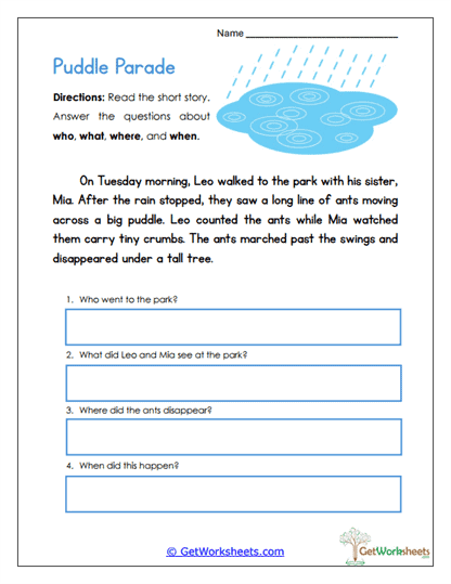 Puddle Parade Worksheet