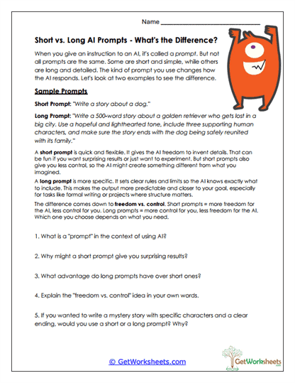 Short Prompt vs. Long Prompt Worksheets