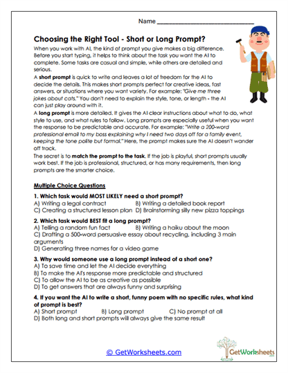 Expanding Short Prompts Worksheet