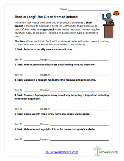 Comparing AI Responses Worksheet