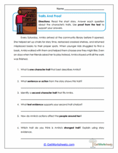 Traits and Proof Worksheet - Character Traits and Text Evidence Practice
