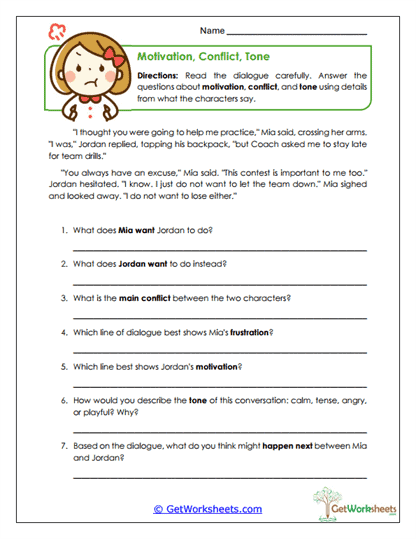 Motivation, Conflict, Tone Worksheet