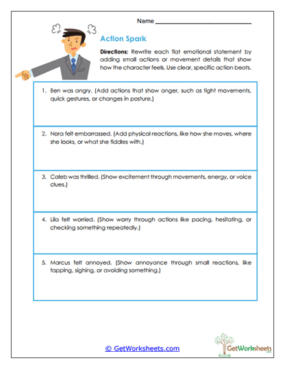 Action Emotion Revision Worksheet