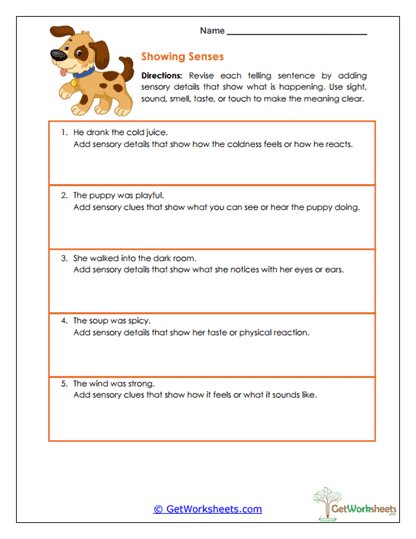 Sensory Detail Builder Worksheet