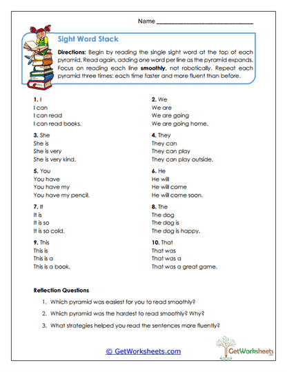 Sight Word Stack Worksheet