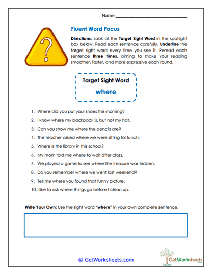 Fluent Word Focus Worksheet