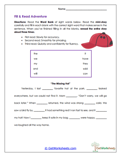 Fill & Read Adventure Worksheet