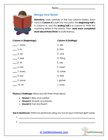 Merge And Read Worksheet