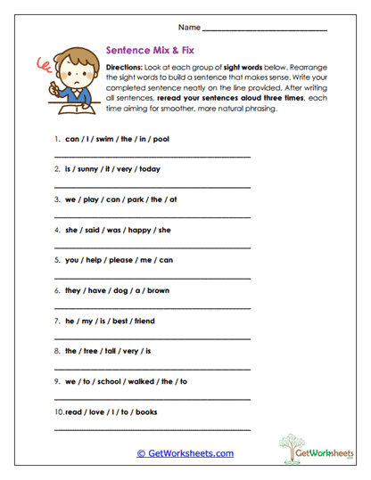 Sentence Mix & Fix Worksheet