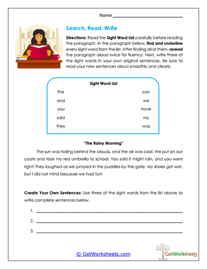 Search, Read, Write Worksheet