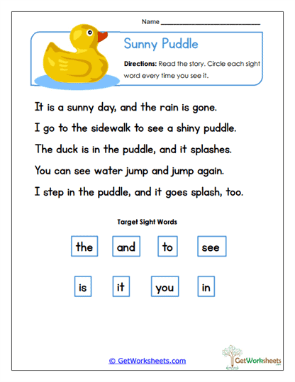 Sunny Puddle Worksheet
