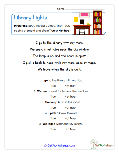Library Lights Worksheet