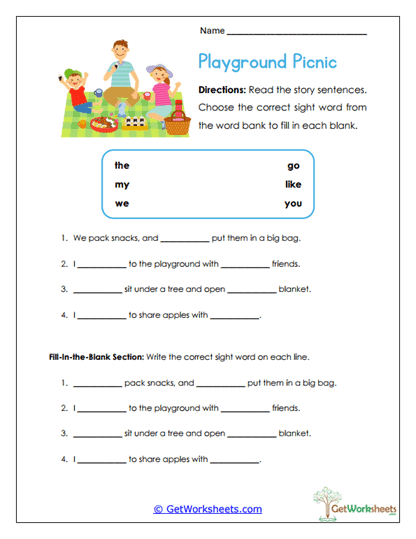 Playground Picnic Worksheet