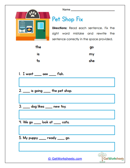 Pet Shop Fix Worksheet