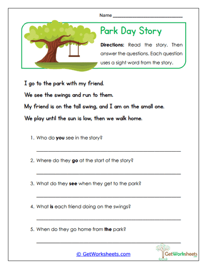 Park Day Story Worksheet