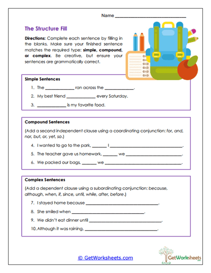 The Structure Fill Worksheet
