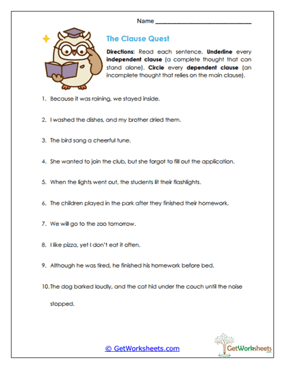 The Clause Quest Worksheet