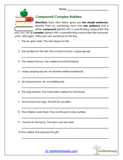 Compound-Complex Builders Worksheet