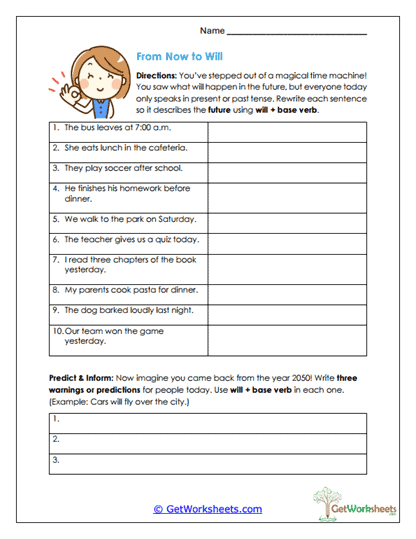 From Now to Will Worksheet