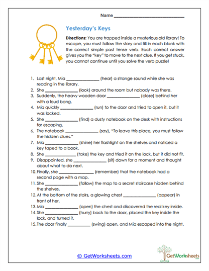 Yesterday's Keys Worksheet