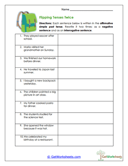 Flipping Tenses Twice Worksheet