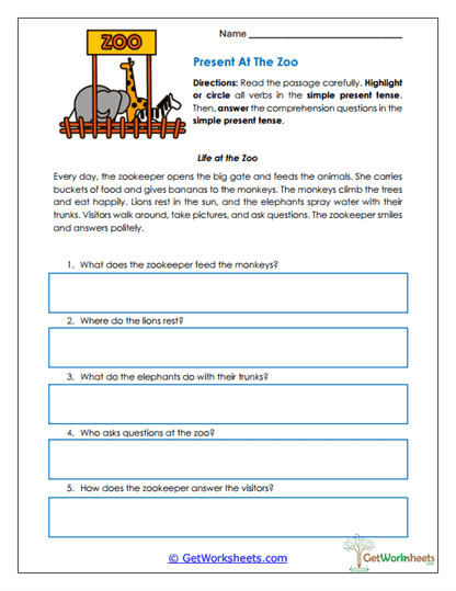 Present at the Zoo Worksheet