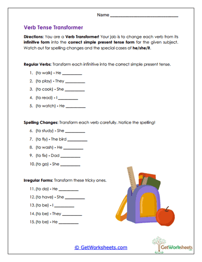 Verb Tense Transformer Worksheet