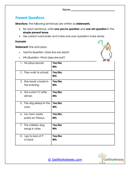 Present Questions Worksheet