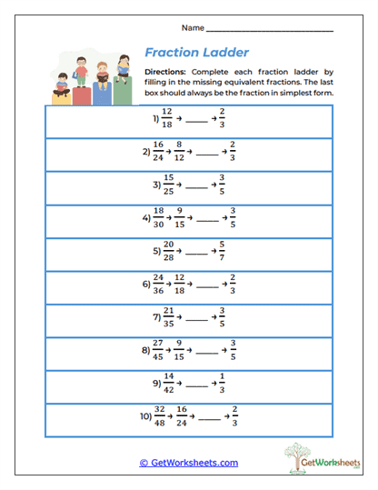 Fraction Ladder Worksheet