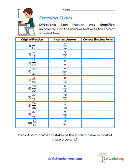 Fraction Fixers Worksheet