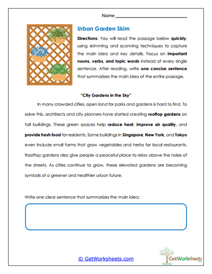Urban Garden Skim Worksheet
