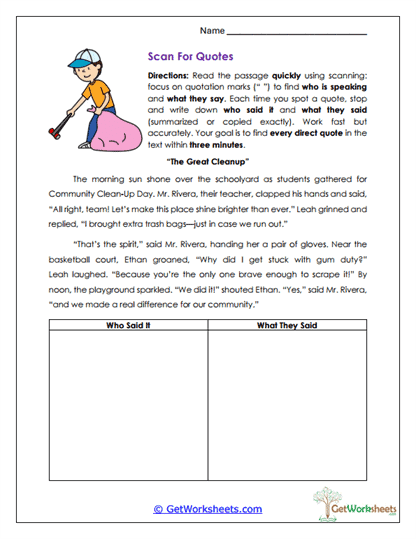 Scan for Quotes Worksheet