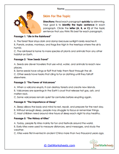 Skim for the Topic Worksheet