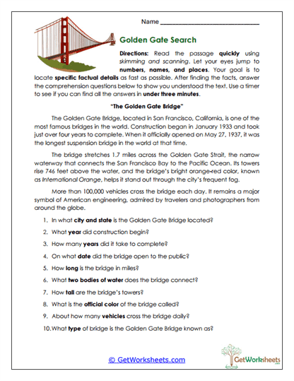 Golden Gate Search Worksheet
