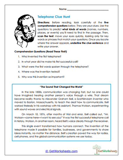 Telephone Clue Hunt Worksheet