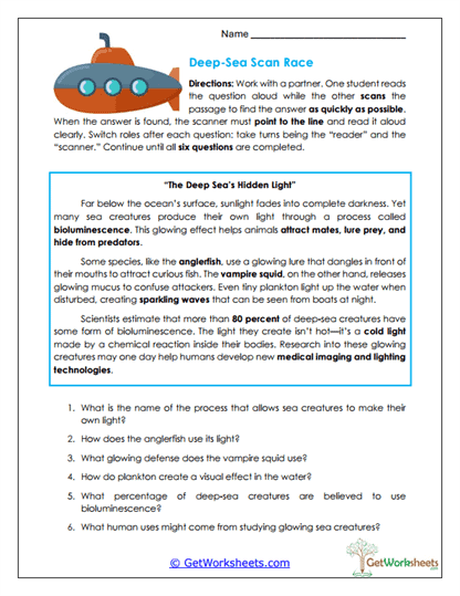 Deep-Sea Scan Race Worksheet