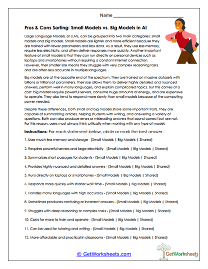 Small vs. Big AI Models Worksheets