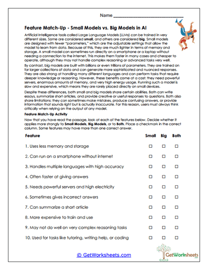 Model Feature Match Worksheet