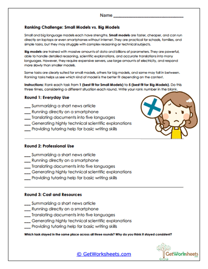 Model Ranking Challenge Worksheet