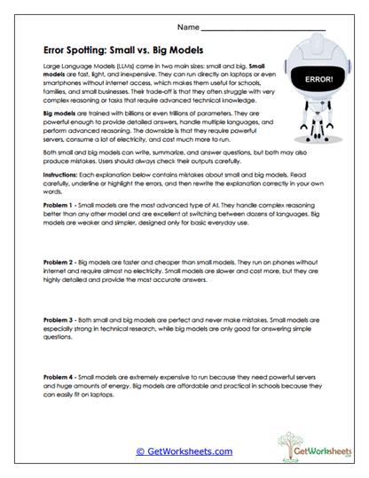 Error Spotting Analysis Worksheet