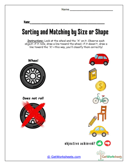Rolling Object Sort Worksheet