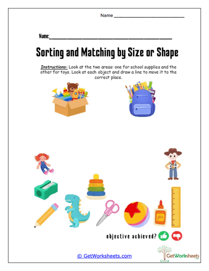 School vs. Toy Sorting Worksheet
