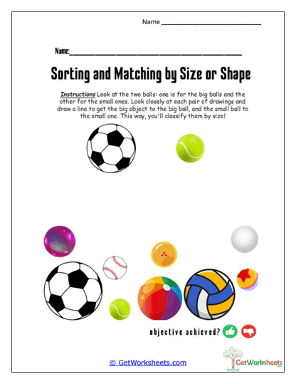 Ball Size Sorting Worksheet