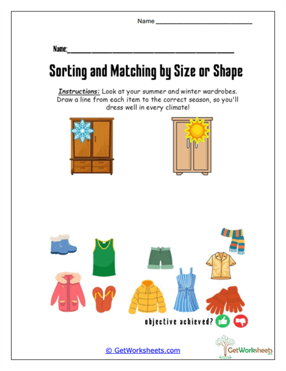 Seasonal Clothing Sort Worksheet